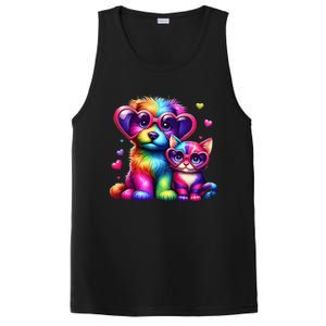 Rainbow Cute Dog & Cat Wearing Glasses Heart Puppy & Kitten PosiCharge Competitor Tank