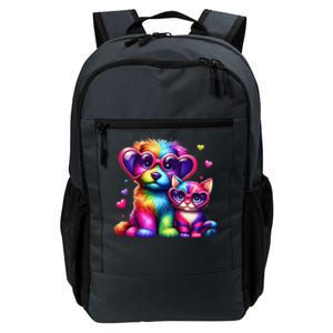 Rainbow Cute Dog & Cat Wearing Glasses Heart Puppy & Kitten Daily Commute Backpack