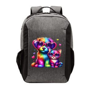 Rainbow Cute Dog & Cat Wearing Glasses Heart Puppy & Kitten Vector Backpack