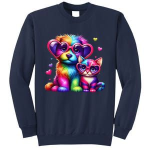 Rainbow Cute Dog & Cat Wearing Glasses Heart Puppy & Kitten Sweatshirt