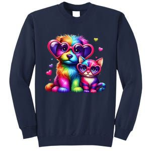 Rainbow Cute Dog & Cat Wearing Glasses Heart Puppy & Kitten Tall Sweatshirt