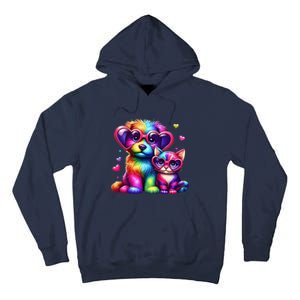 Rainbow Cute Dog & Cat Wearing Glasses Heart Puppy & Kitten Tall Hoodie