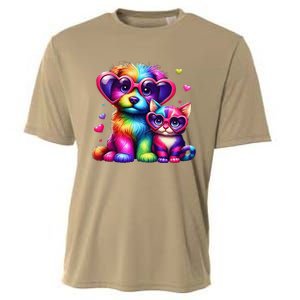 Rainbow Cute Dog & Cat Wearing Glasses Heart Puppy & Kitten Cooling Performance Crew T-Shirt