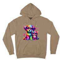 Rainbow Cute Dog & Cat Wearing Glasses Heart Puppy & Kitten Hoodie