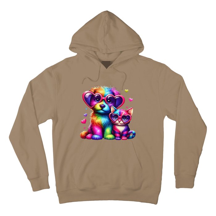 Rainbow Cute Dog & Cat Wearing Glasses Heart Puppy & Kitten Hoodie