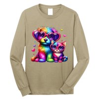 Rainbow Cute Dog & Cat Wearing Glasses Heart Puppy & Kitten Long Sleeve Shirt