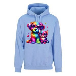 Rainbow Cute Dog & Cat Wearing Glasses Heart Puppy & Kitten Unisex Surf Hoodie