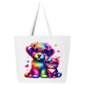 Rainbow Cute Dog & Cat Wearing Glasses Heart Puppy & Kitten 25L Jumbo Tote