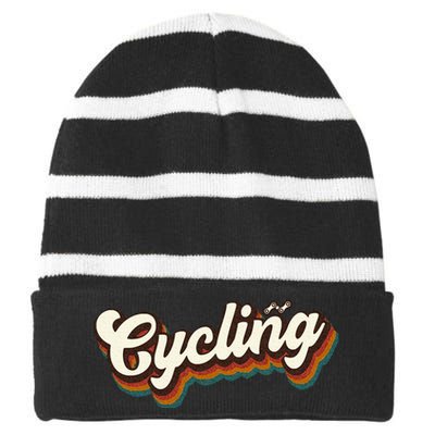 Retro Cycling Design For Cyclist Cycling Striped Beanie with Solid Band