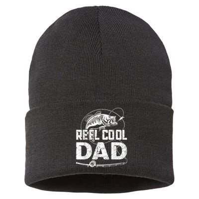 Reel Cool Dad Fishing Daddy Fathers Day Funny Sustainable Knit Beanie