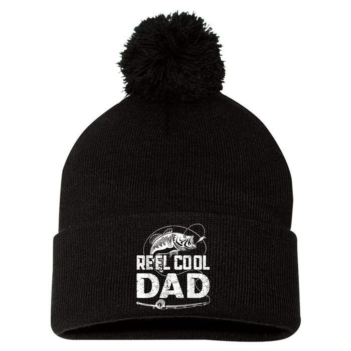 Reel Cool Dad Fishing Daddy Fathers Day Funny Pom Pom 12in Knit Beanie