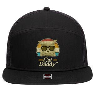 Retro Cat Daddy 80s 90S Style Cat Retro Cat Sunglasses 7 Panel Mesh Trucker Snapback Hat