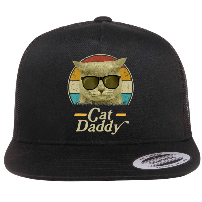 Retro Cat Daddy 80s 90S Style Cat Retro Cat Sunglasses Flat Bill Trucker Hat