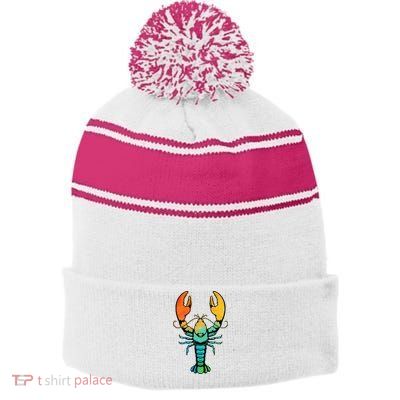 Retro Crawfish Design Louisiana Crayfish Lobster Stripe Pom Pom Beanie