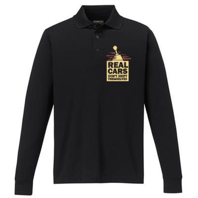 Real Cars Dont Shift Themselves Performance Long Sleeve Polo