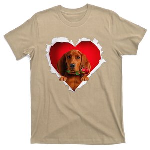 Redbone Coonhound Dog Rose Heart Valentines Day Couple T-Shirt