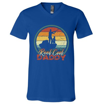 Reel Cool Daddy Cool Gift Cool Retro Vintage Fishing Family Gift V-Neck T-Shirt