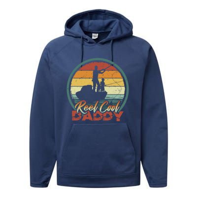 Reel Cool Daddy Cool Gift Cool Retro Vintage Fishing Family Gift Performance Fleece Hoodie