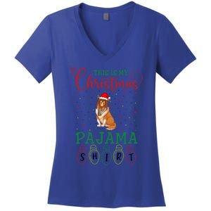 Rough Collie Dog Xmas Light This Is My Christmas Pajama Gift Women's V-Neck T-Shirt