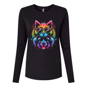 Rainbow Cute Dog & Cat Wearing Glasses Heart Puppy & Kitten Womens Cotton Relaxed Long Sleeve T-Shirt