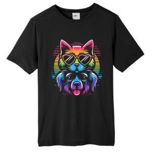 Rainbow Cute Dog & Cat Wearing Glasses Heart Puppy & Kitten Tall Fusion ChromaSoft Performance T-Shirt