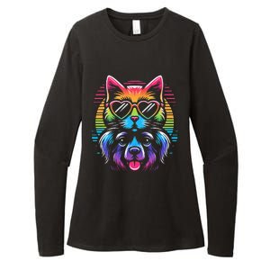 Rainbow Cute Dog & Cat Wearing Glasses Heart Puppy & Kitten Womens CVC Long Sleeve Shirt