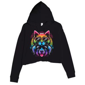 Rainbow Cute Dog & Cat Wearing Glasses Heart Puppy & Kitten Crop Fleece Hoodie