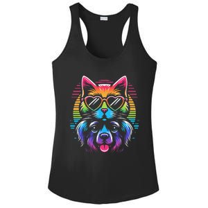 Rainbow Cute Dog & Cat Wearing Glasses Heart Puppy & Kitten Ladies PosiCharge Competitor Racerback Tank