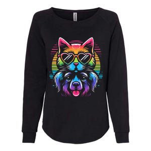 Rainbow Cute Dog & Cat Wearing Glasses Heart Puppy & Kitten Womens California Wash Sweatshirt