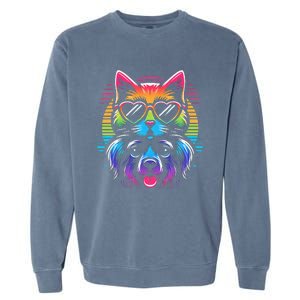 Rainbow Cute Dog & Cat Wearing Glasses Heart Puppy & Kitten Garment-Dyed Sweatshirt