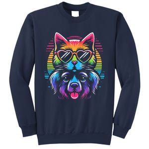 Rainbow Cute Dog & Cat Wearing Glasses Heart Puppy & Kitten Sweatshirt