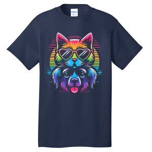 Rainbow Cute Dog & Cat Wearing Glasses Heart Puppy & Kitten Tall T-Shirt