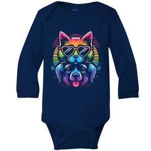 Rainbow Cute Dog & Cat Wearing Glasses Heart Puppy & Kitten Baby Long Sleeve Bodysuit