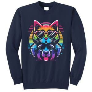 Rainbow Cute Dog & Cat Wearing Glasses Heart Puppy & Kitten Tall Sweatshirt