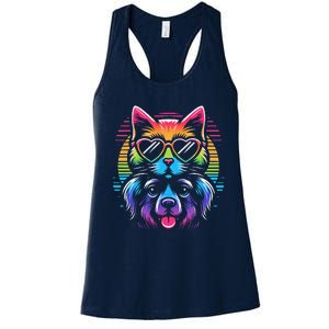 Rainbow Cute Dog & Cat Wearing Glasses Heart Puppy & Kitten Women's Racerback Tank