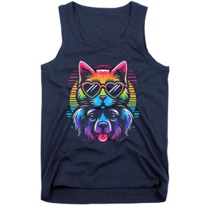 Rainbow Cute Dog & Cat Wearing Glasses Heart Puppy & Kitten Tank Top