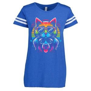 Rainbow Cute Dog & Cat Wearing Glasses Heart Puppy & Kitten Enza Ladies Jersey Football T-Shirt