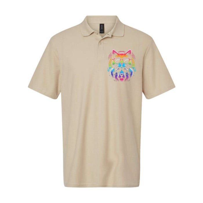 Rainbow Cute Dog & Cat Wearing Glasses Heart Puppy & Kitten Softstyle Adult Sport Polo