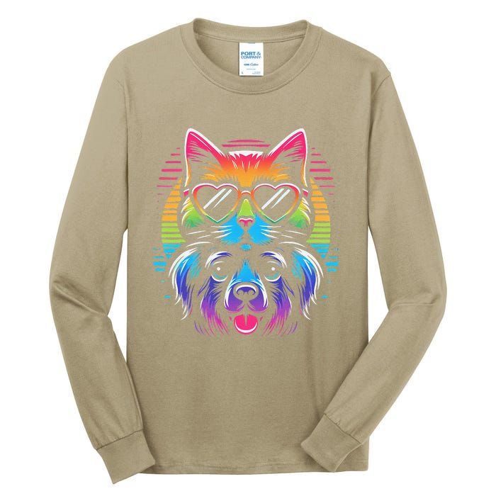 Rainbow Cute Dog & Cat Wearing Glasses Heart Puppy & Kitten Tall Long Sleeve T-Shirt