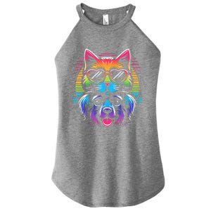 Rainbow Cute Dog & Cat Wearing Glasses Heart Puppy & Kitten Women's Perfect Tri Rocker Tank