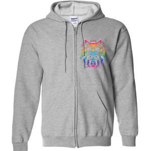 Rainbow Cute Dog & Cat Wearing Glasses Heart Puppy & Kitten Full Zip Hoodie