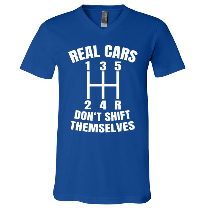 Real Cars Don't Shift Thems Mechanic Auto Racing Gift V-Neck T-Shirt