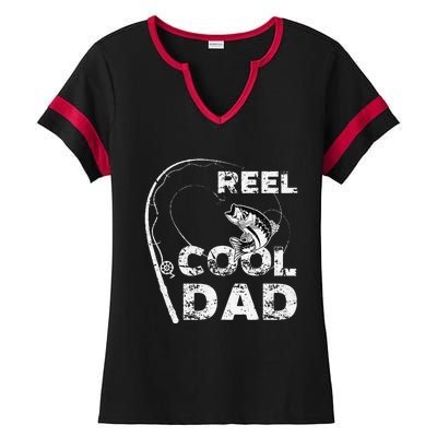 Reel Cool Dad Fishing Daddy Fathers Day Funny Ladies Halftime Notch Neck Tee