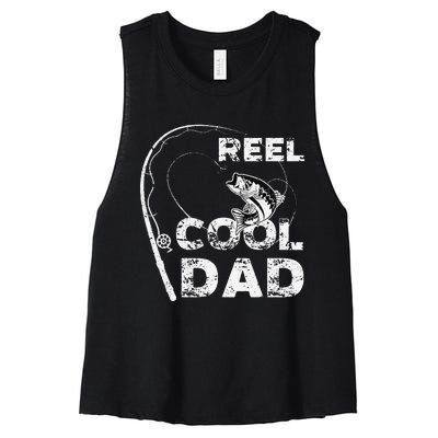 Reel Cool Dad Fishing Daddy Fathers Day Funny Women's Racerback Cropped Tank