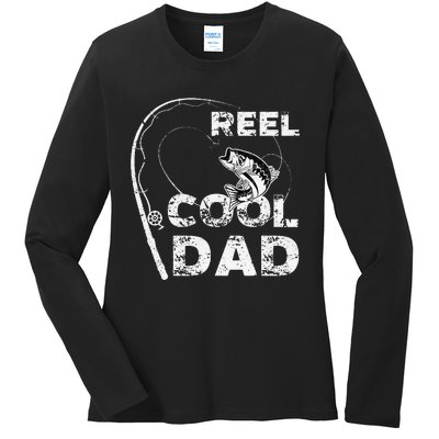 Reel Cool Dad Fishing Daddy Fathers Day Funny Ladies Long Sleeve Shirt