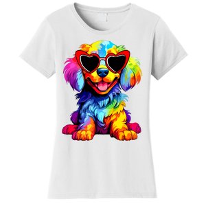 Rainbow Cute Dog Wearing Glasses Heart Puppy Love Dog Funny Women's T-Shirt