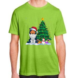 Rough Collie Dog Xmas Tree Lights Reindeer Hat Christmas Adult ChromaSoft Performance T-Shirt