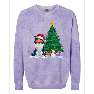 Rough Collie Dog Xmas Tree Lights Reindeer Hat Christmas Colorblast Crewneck Sweatshirt