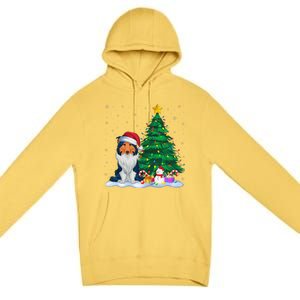 Rough Collie Dog Xmas Tree Lights Reindeer Hat Christmas Premium Pullover Hoodie