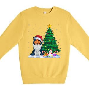 Rough Collie Dog Xmas Tree Lights Reindeer Hat Christmas Premium Crewneck Sweatshirt